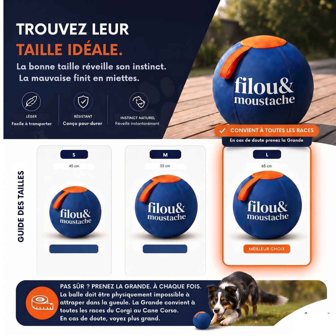 Guide des tailles - Balle Géante Filou & Moustache